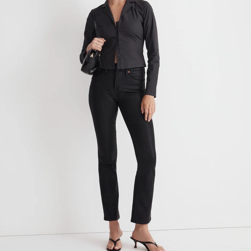 NWT Madewell Kick Out Crop Jeans in True Black Wash: Coated Edition, Size 27